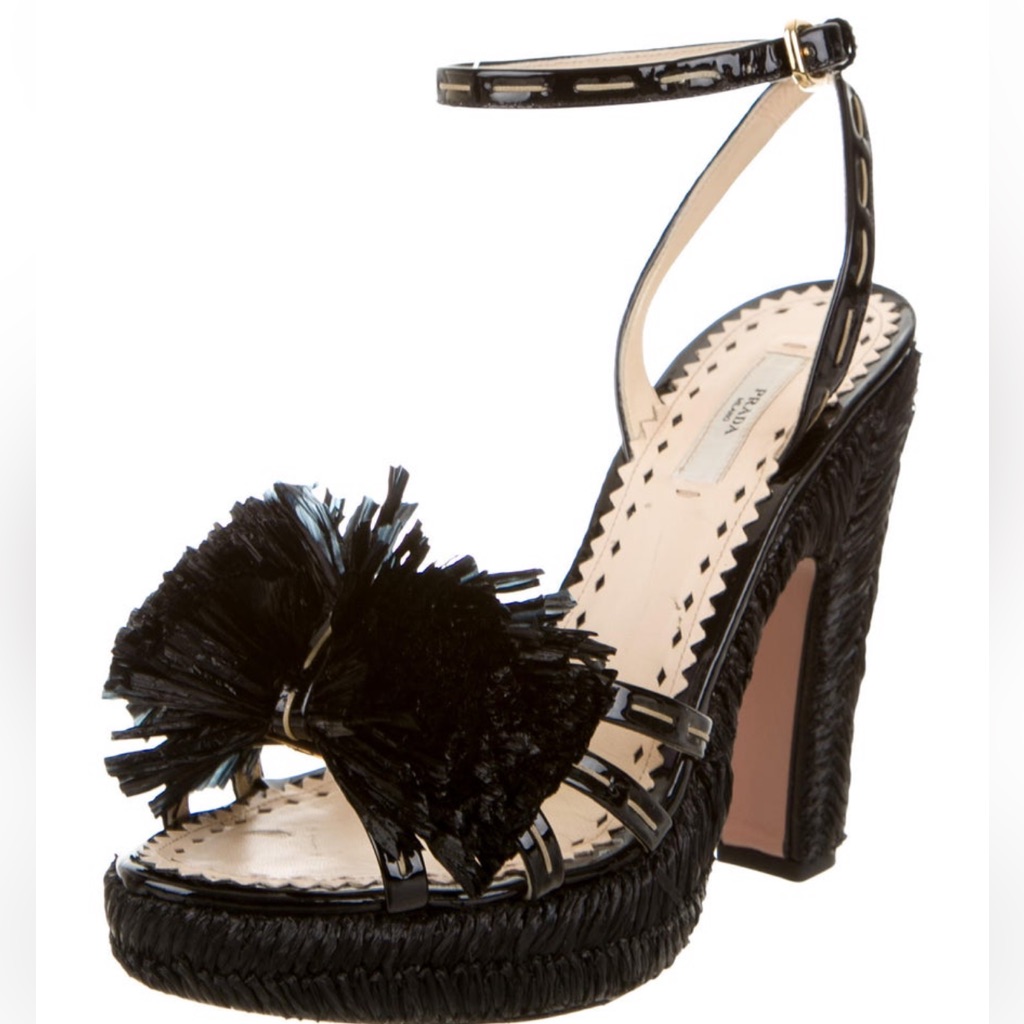 Prada Black Raffia Platform Heels